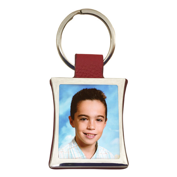 PCMSCR - PORTE CLES METAL ET CUIR ROUGE